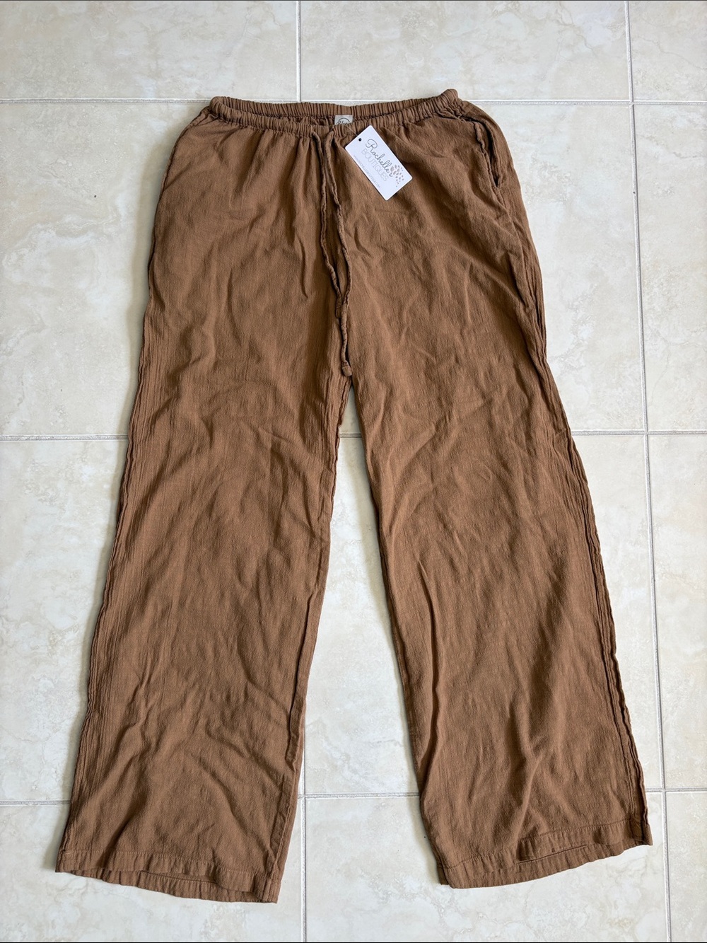 NWT Blanco by Nature Made in Peru Soft Cotton Pull On Drawstring Pants Tan M